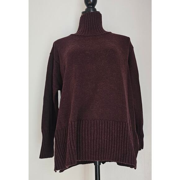 Eileen Fisher Superfine Merino Italian Wool Turtleneck Sweater Womens Plum Sz M - Picture 9 of 9